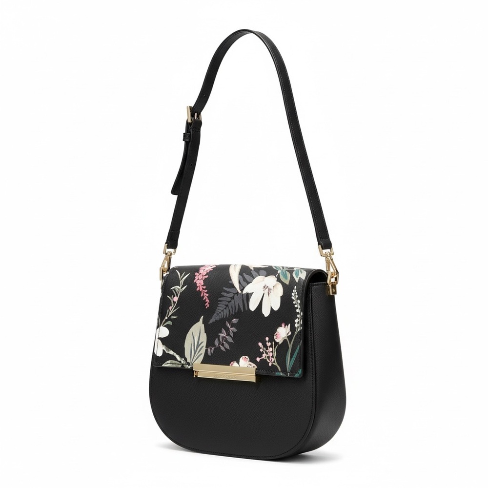 Kate Spade Birdie Make It Mine Floral Crossbody Bag NWT Black Leather